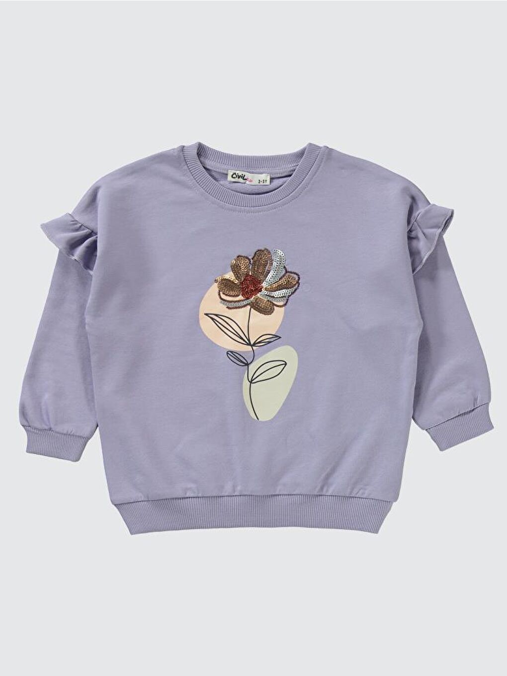 Girls Çiçek Nakışlı 2-5 Yaş Eşofman Takımı - Lila 2-3 Yaş