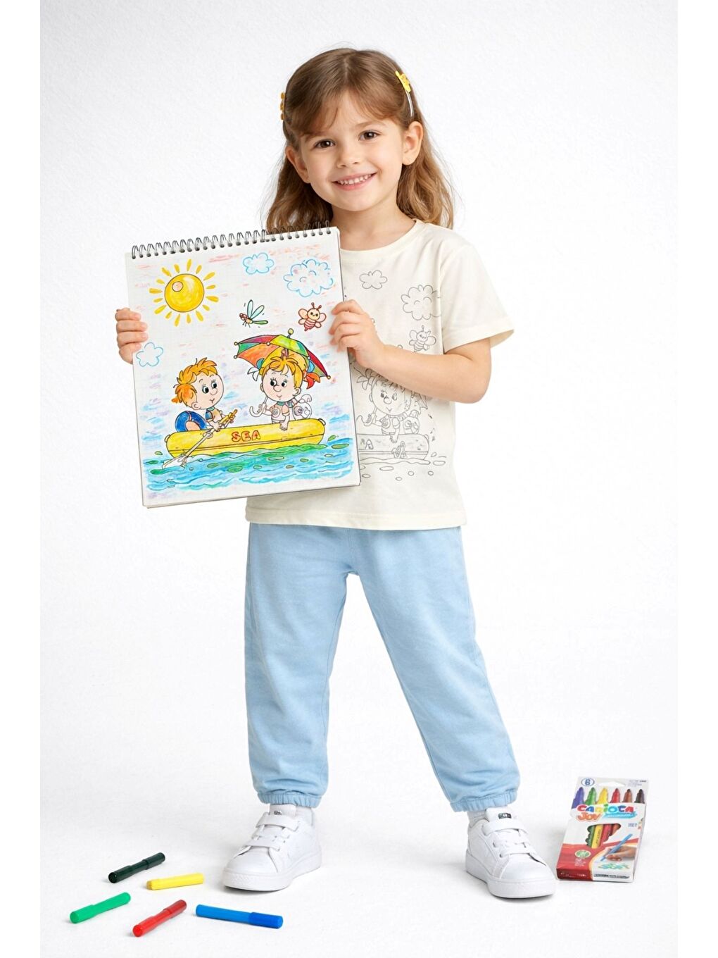 Mavi En Sevimli Figürleri Özel Kalemi ile BOYANABİLİR Çocuk Pijama Takımı (Yıkama Sonrası Leke Bırakmaz)-4