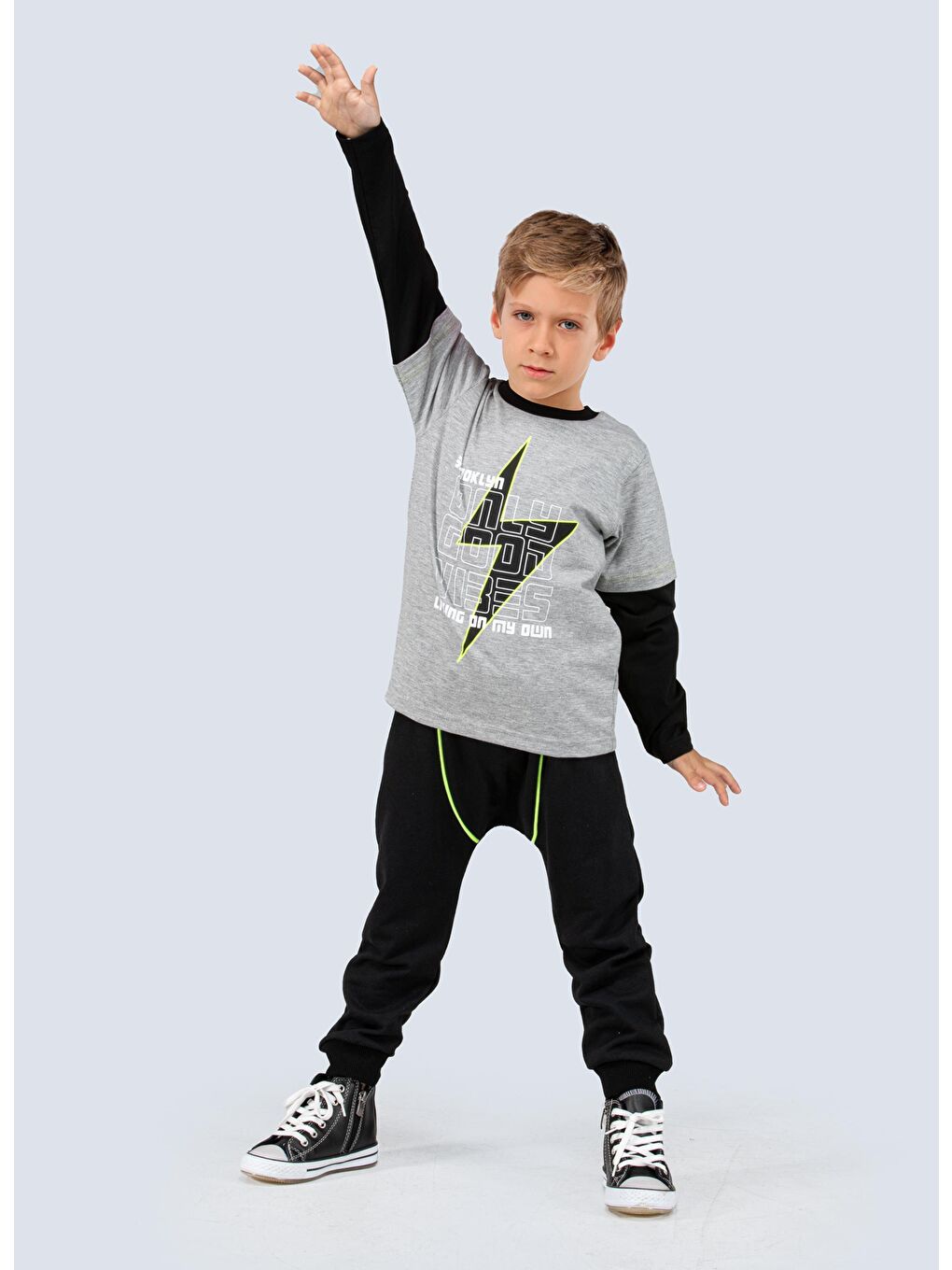 Siyah Vibes Erkek Çocuk Harem Pantolon Takım