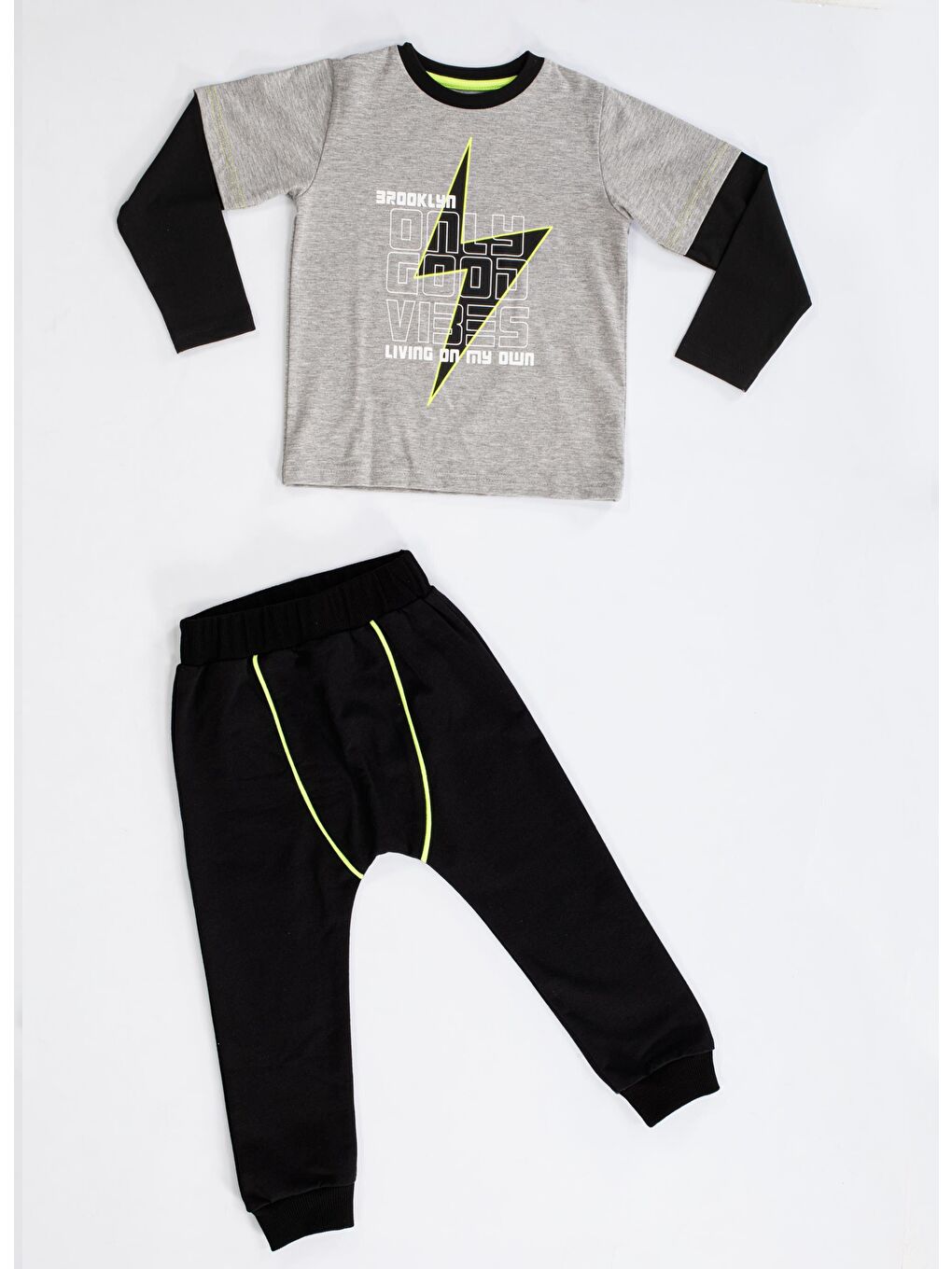 Siyah Vibes Erkek Çocuk Harem Pantolon Takım-2