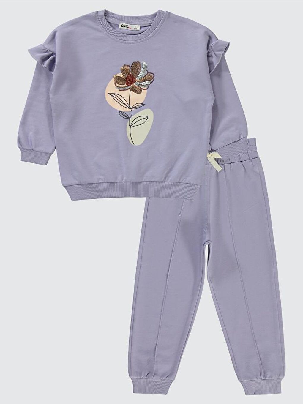 Girls Çiçek Nakışlı 2-5 Yaş Eşofman Takımı - Lila 2-3 Yaş-2
