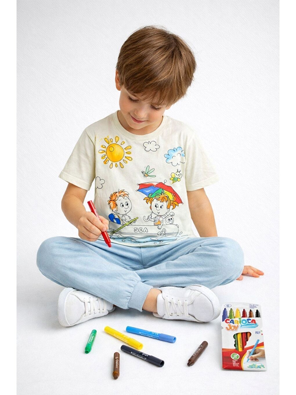 Mavi En Sevimli Figürleri Özel Kalemi ile BOYANABİLİR Çocuk Pijama Takımı (Yıkama Sonrası Leke Bırakmaz)-6