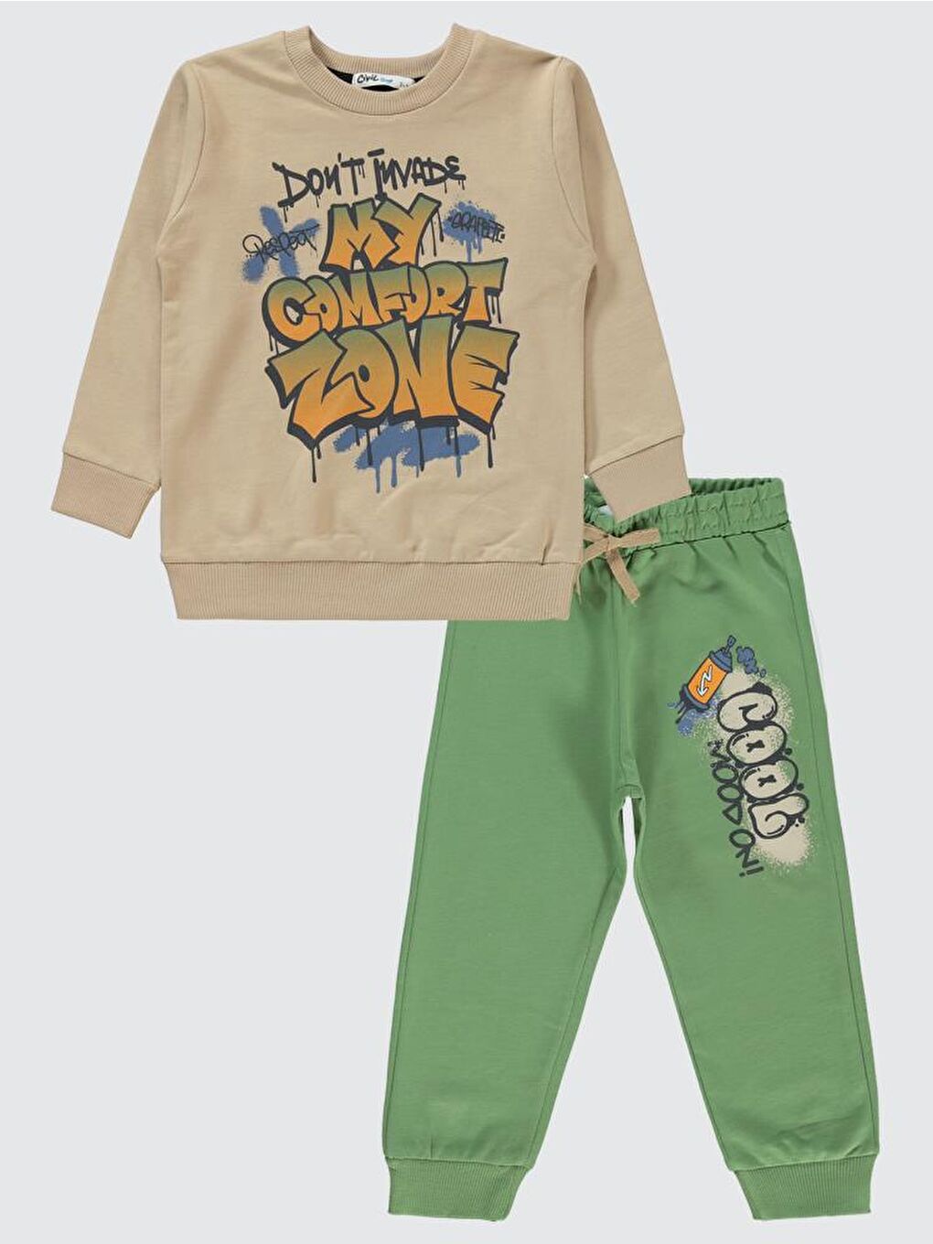 Boys My Comfort Zone Baskılı 2-5 Yaş Eşofman Takımı - Bej 2-3 Yaş