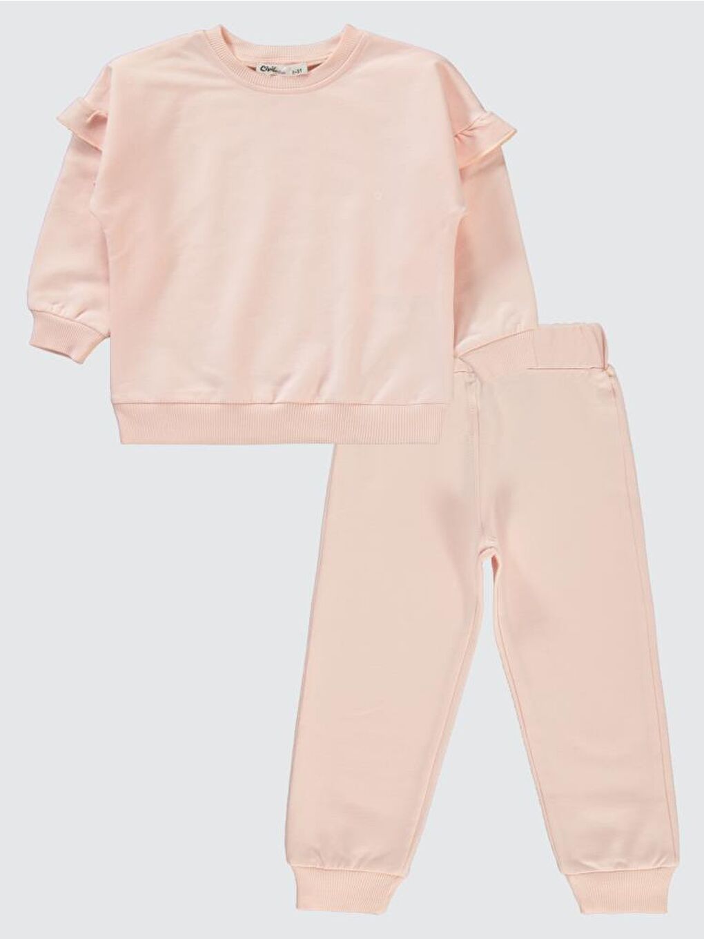 Pembe Girls Kolu Fırfırlı 2-5 Yaş Eşofman Takımı - Pudra 2-3 Yaş-2