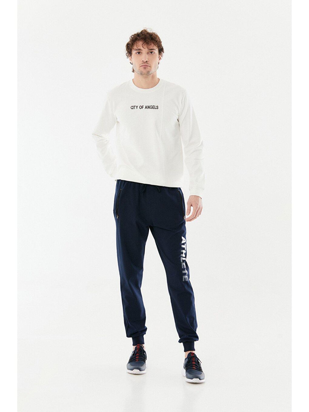 Lacivert Baskılı Cebi Fermuarlı Jogger Eşofman Altı-2