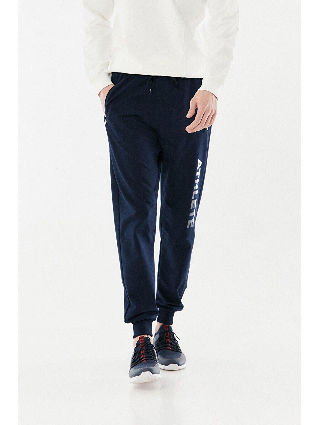 Lacivert Baskılı Cebi Fermuarlı Jogger Eşofman Altı-3