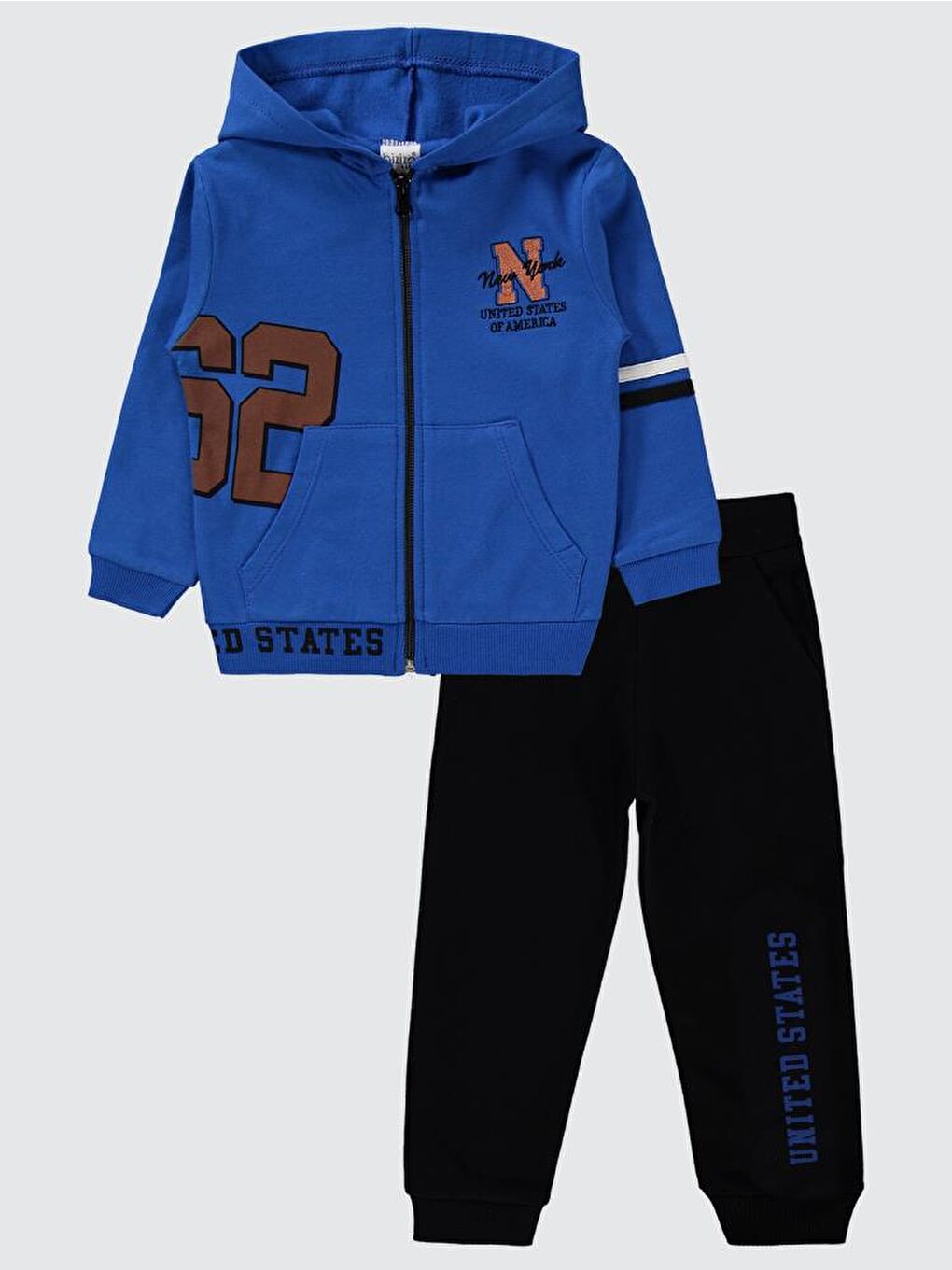 Kapüşonlu 62 Baskılı 2-5 Yaş Eşofman Takımı - Mavi 4-5 Yaş