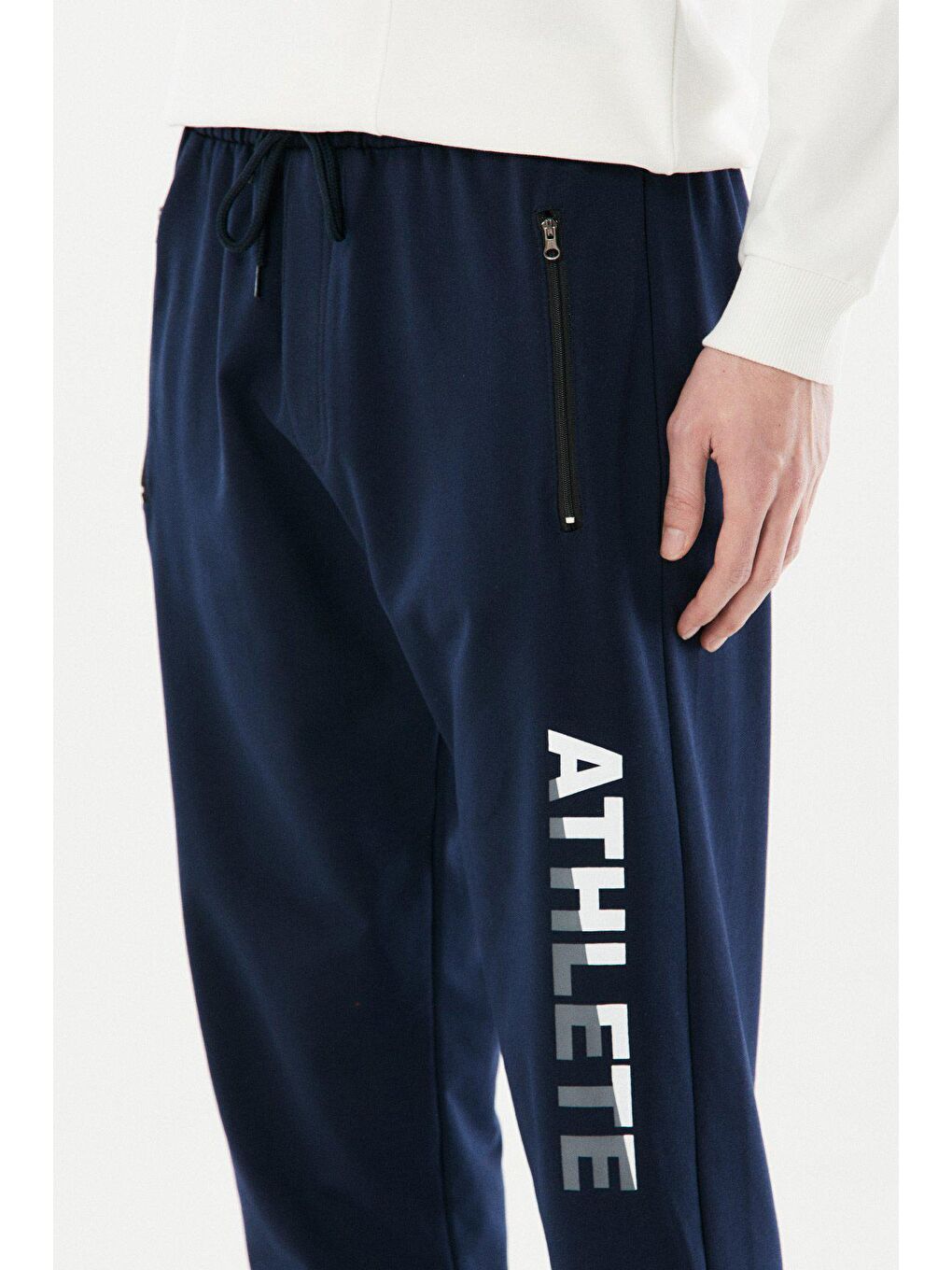 Lacivert Baskılı Cebi Fermuarlı Jogger Eşofman Altı-4