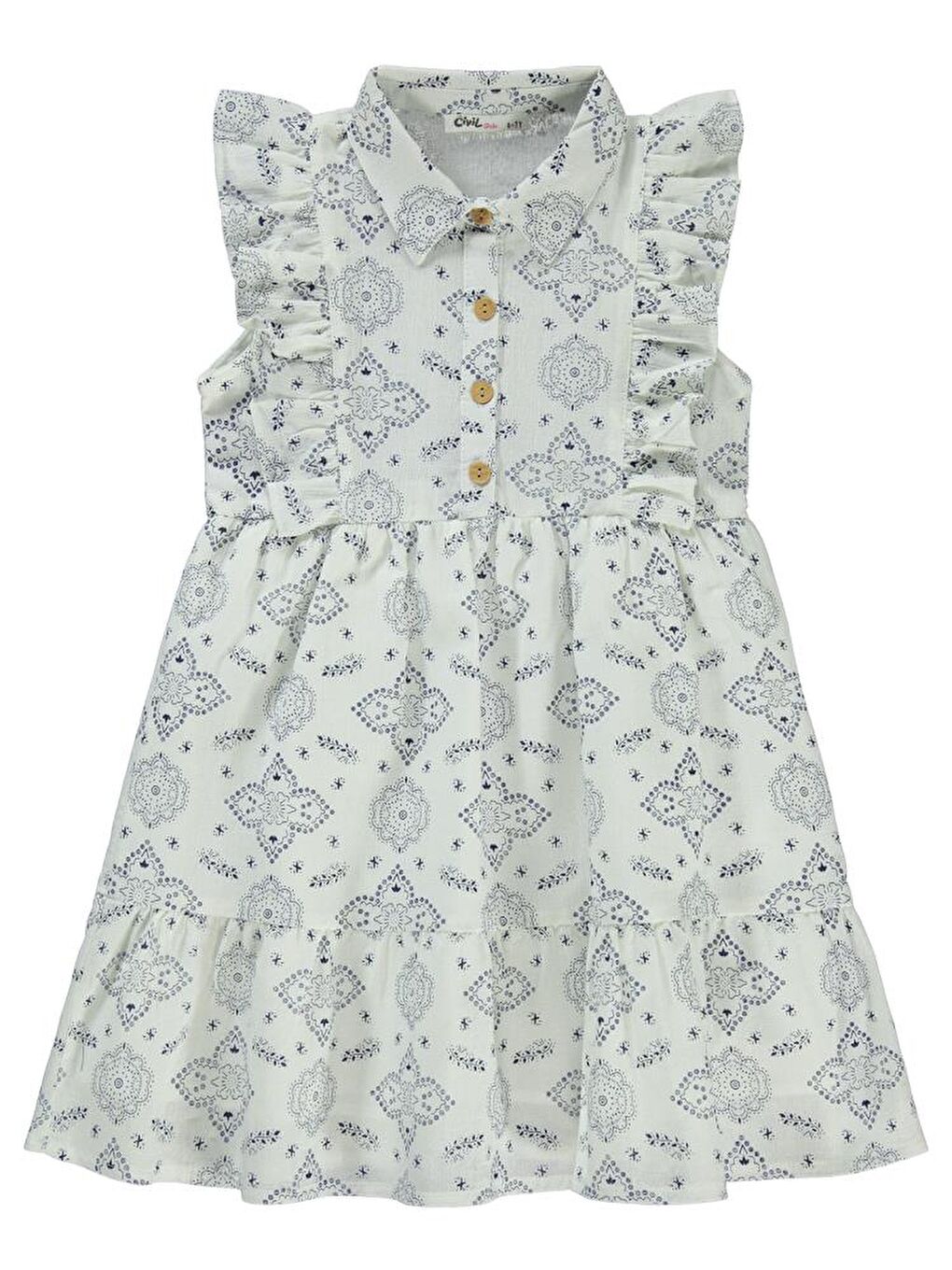 Girls Düğmeli 6-9 Yaş Elbise - Lacivert 9-10 Yaş