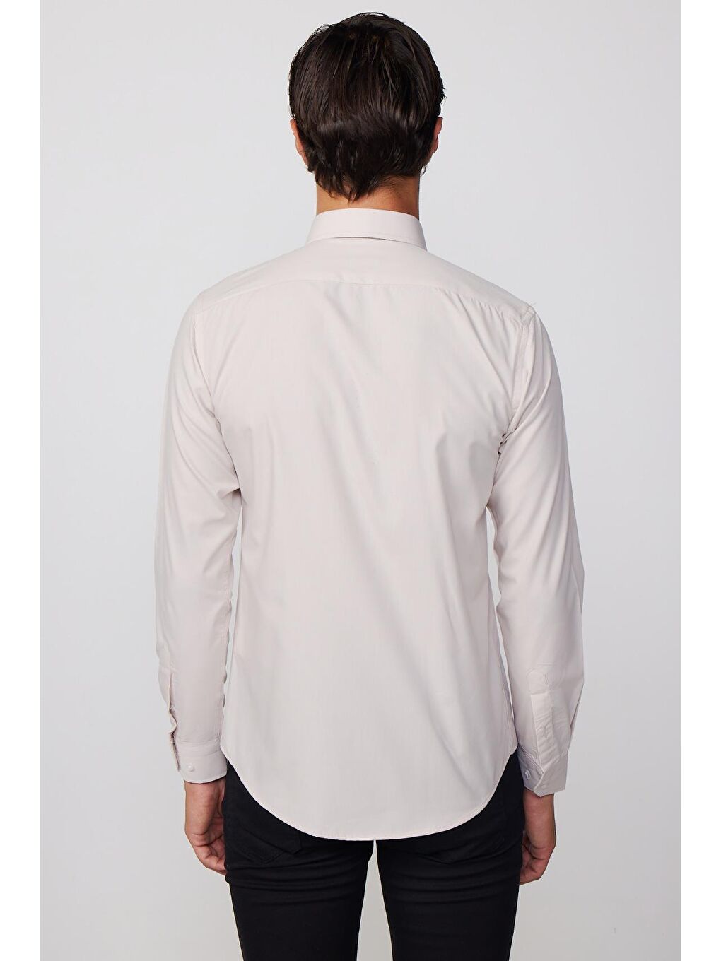 Bej Slim Fit Pamuklu Kolay Ütü Taş Rengi Erkek Gömlek-4