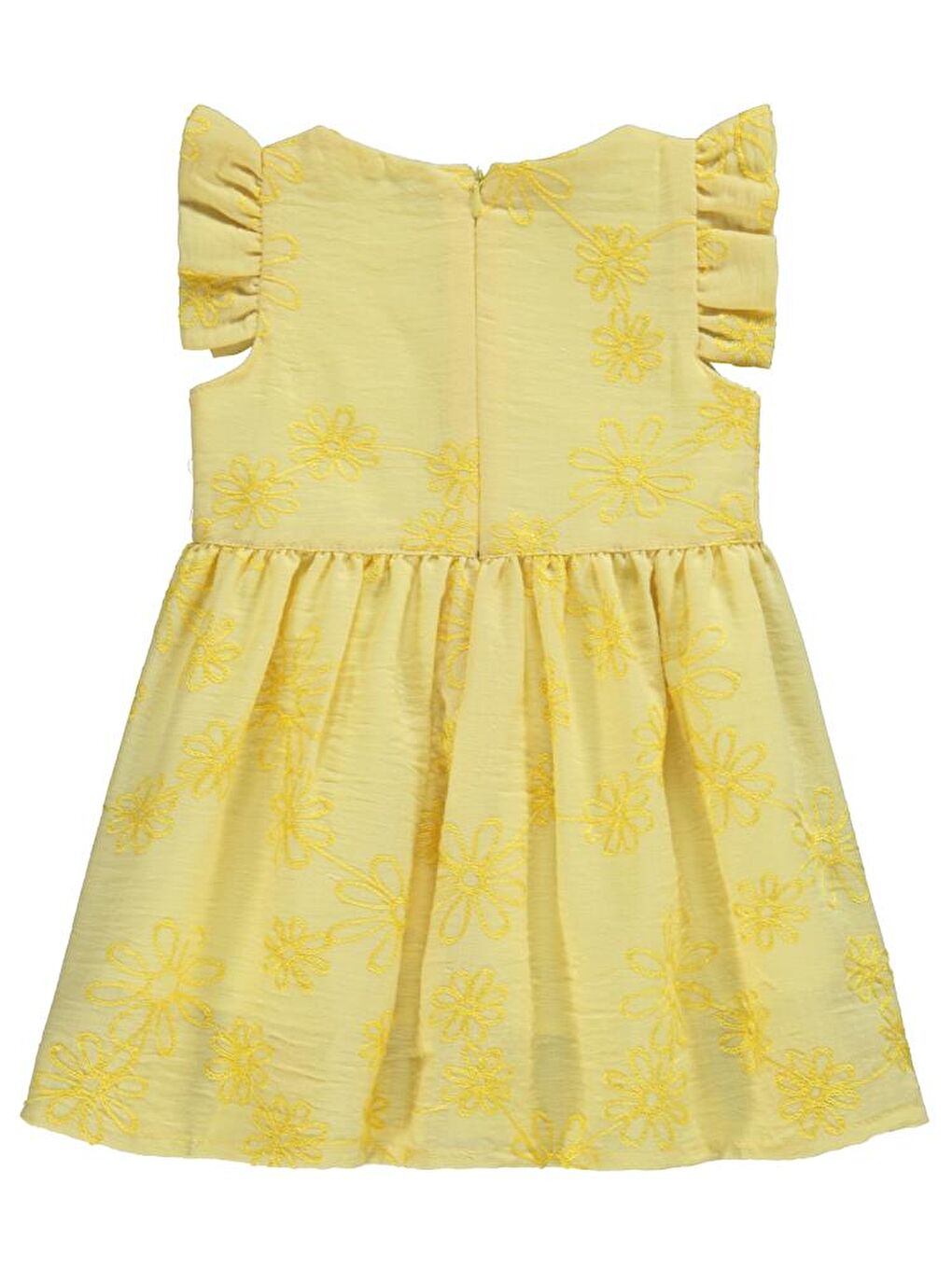 Girls Çiçek Nakışlı 2-5 Yaş Elbise - Sarı 2-3 Yaş-1