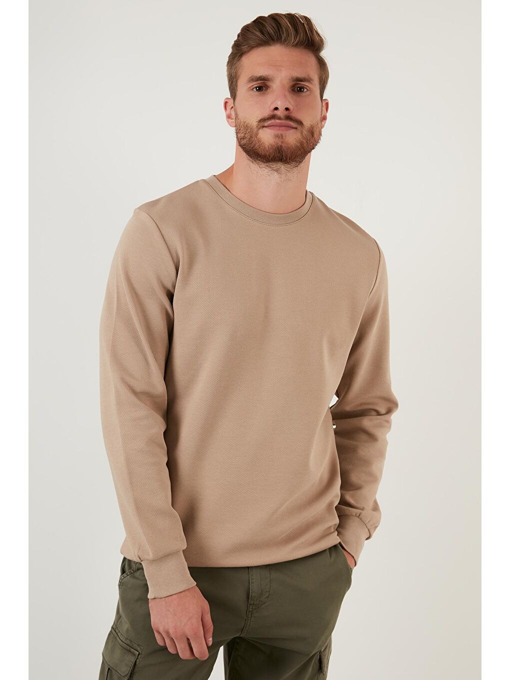 Bej Regular Fit Bisiklet Yaka Pamuklu Sweat 5905337