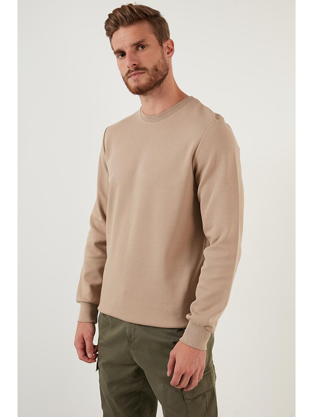 Bej Regular Fit Bisiklet Yaka Pamuklu Sweat 5905337-1