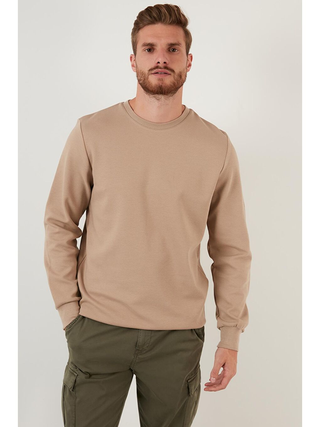 Bej Regular Fit Bisiklet Yaka Pamuklu Sweat 5905337-2