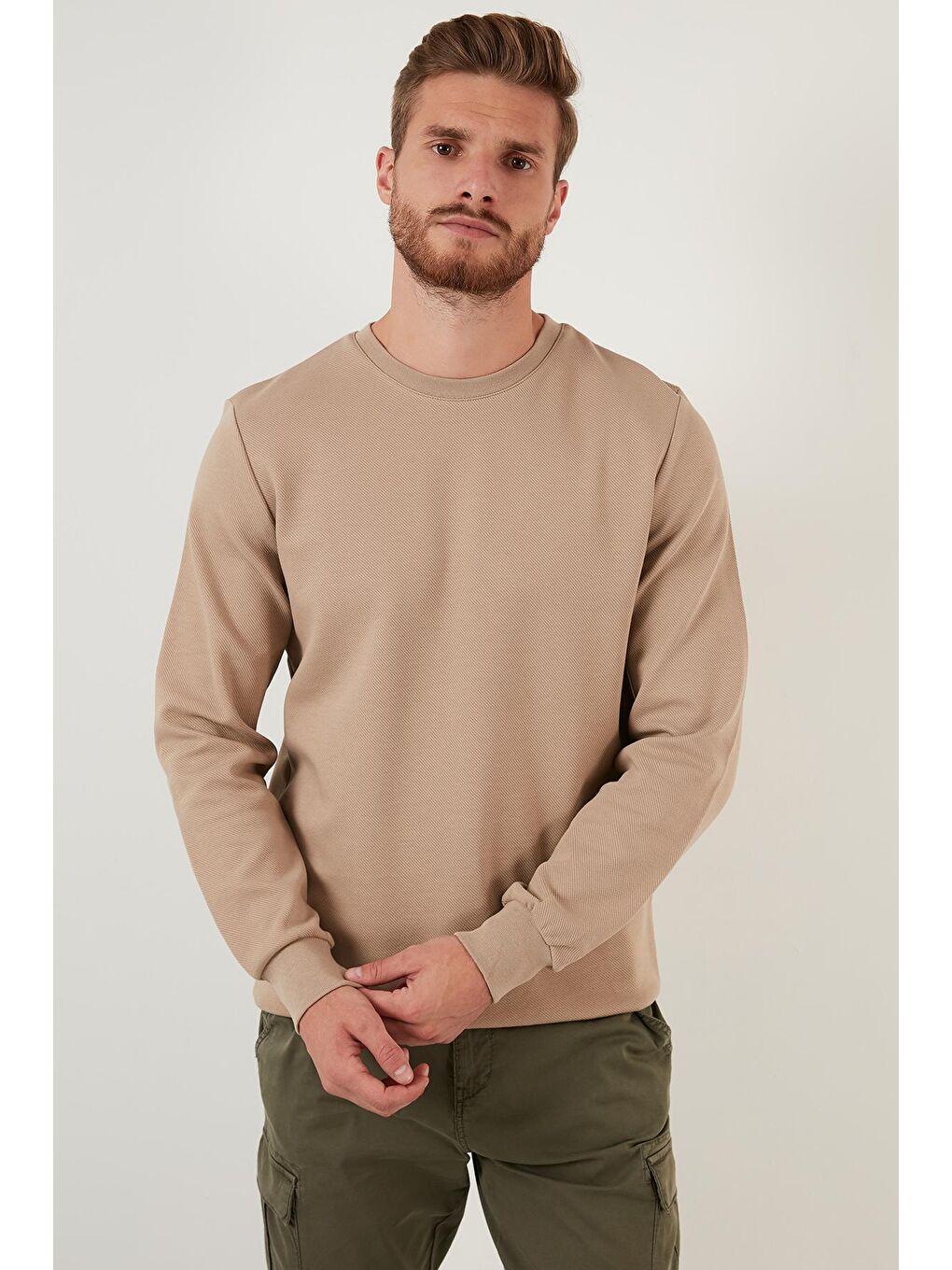 Bej Regular Fit Bisiklet Yaka Pamuklu Sweat 5905337-3