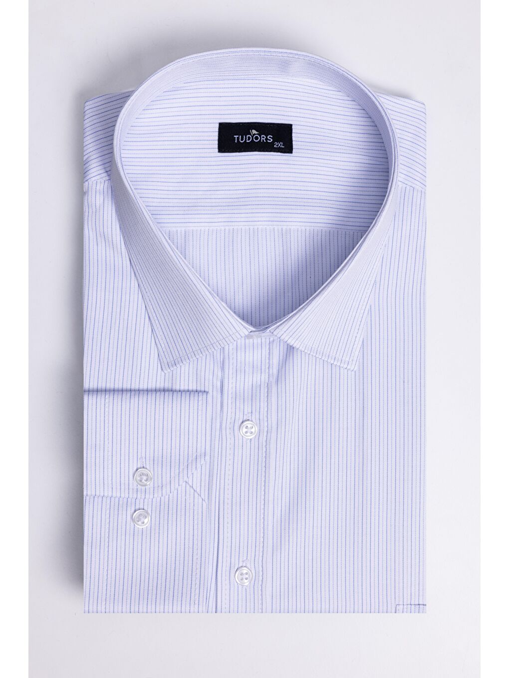 Beyaz Büyük Beden Uzun Kol Çizgili Erkek Gömlek-1