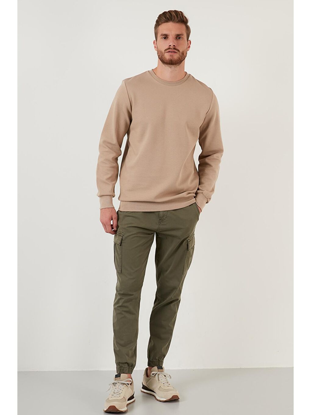 Bej Regular Fit Bisiklet Yaka Pamuklu Sweat 5905337-4