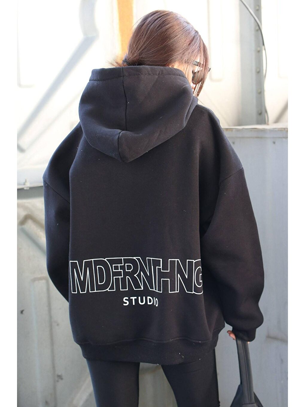 Madmext Siyah Baskılı Oversize Sweatshirt MG1287