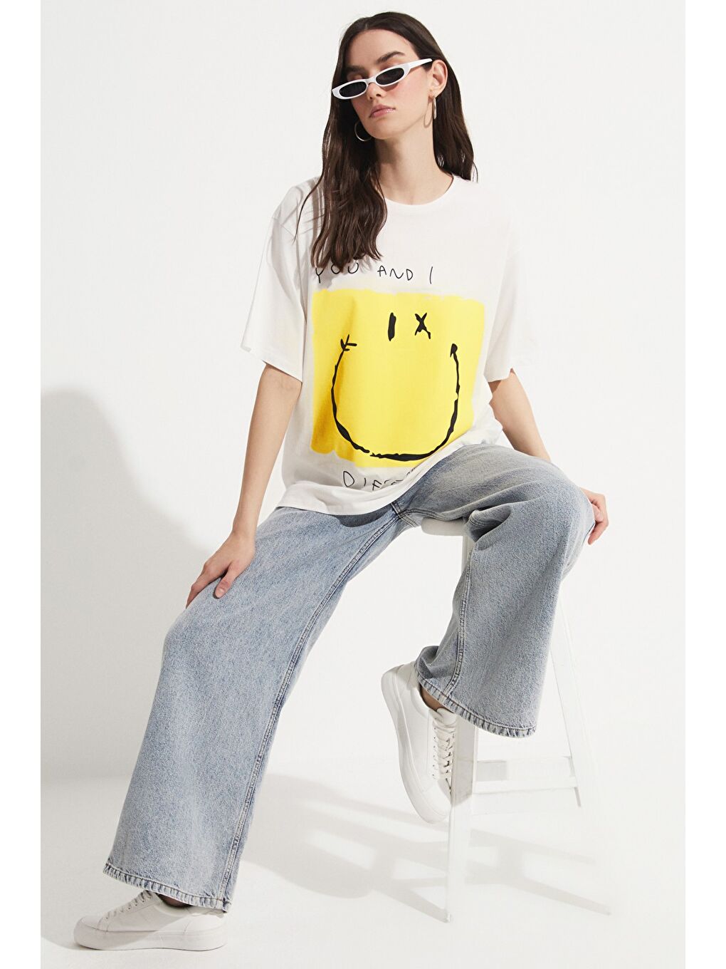 Beyaz Baskılı %100 Pamuk Tişört-4