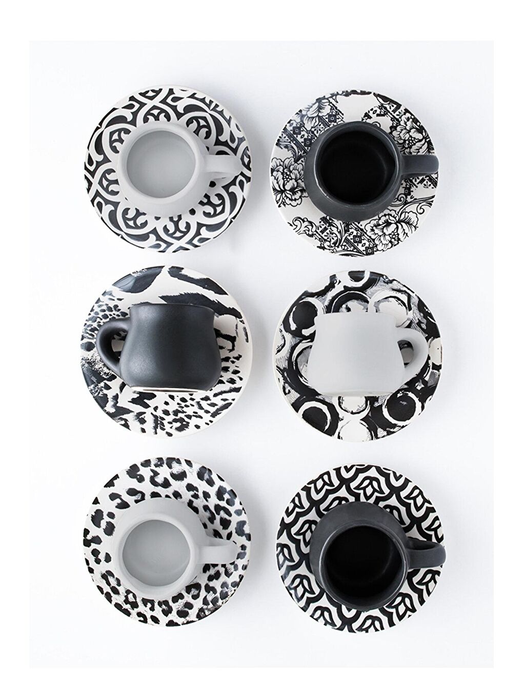 Siyah 16006 6 Kişilik Desenli Tabaklı Türk Kahvesi Fincan Takımı - 12 Parça