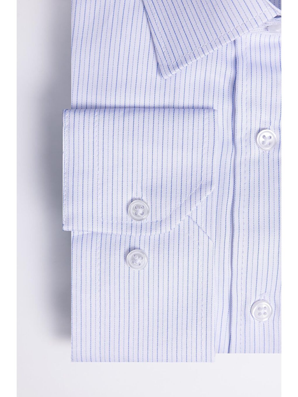 Beyaz Büyük Beden Uzun Kol Çizgili Erkek Gömlek-2