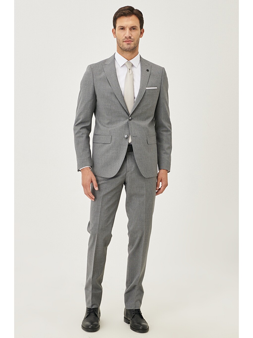 Erkek Gri Slim Fit Desenli Takım Elbise-1