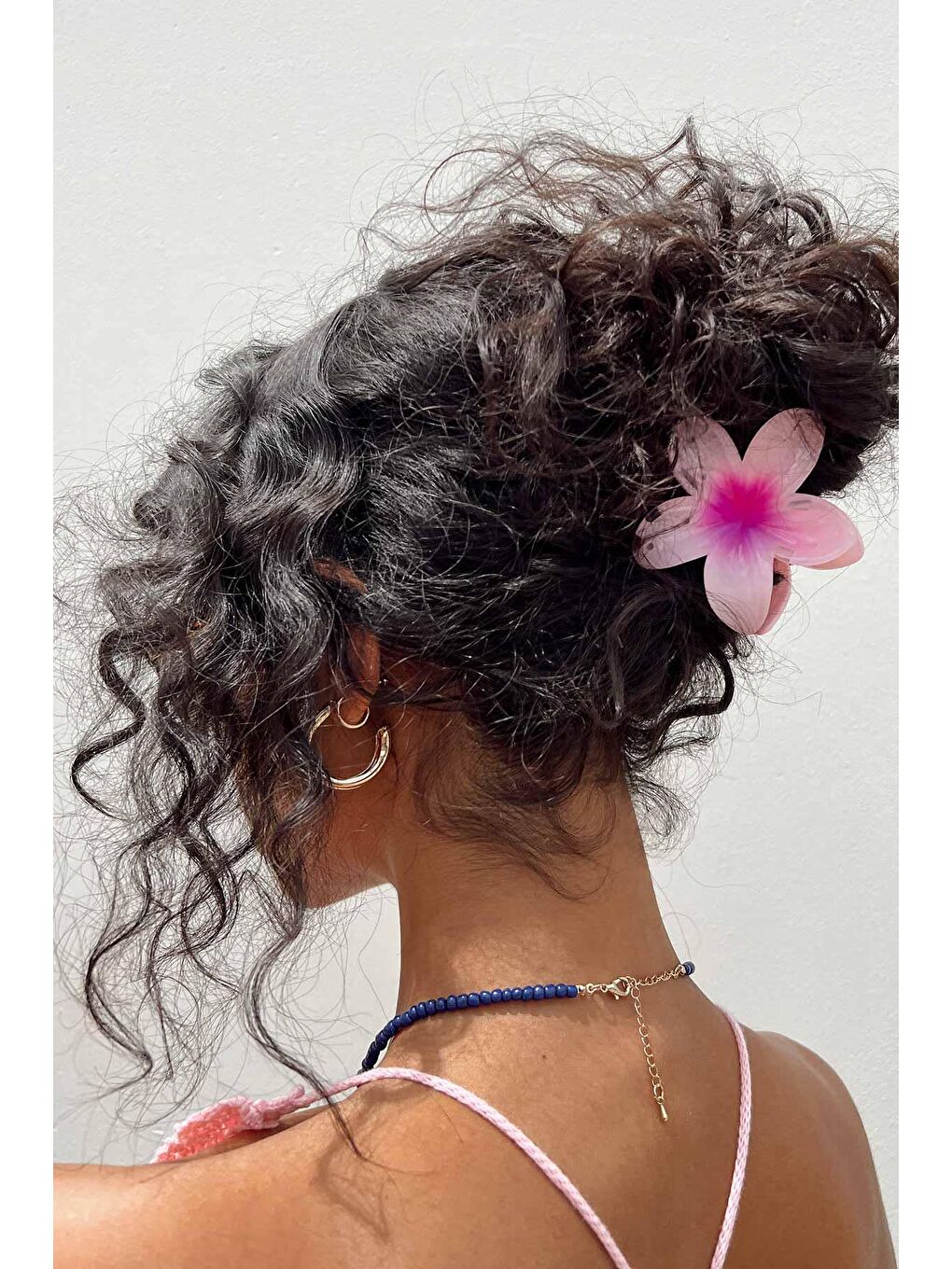 Pembe Büyük Hibiscus Lüks Asetat Mandal Toka-2