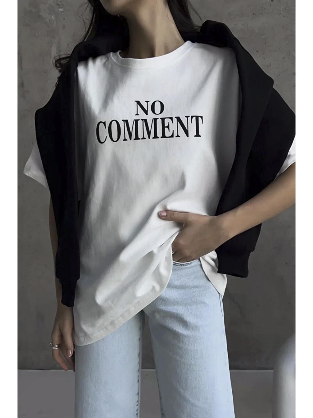 Beyaz Baskılı Bisiklet Yaka Kadın Tişört Mg1763-1