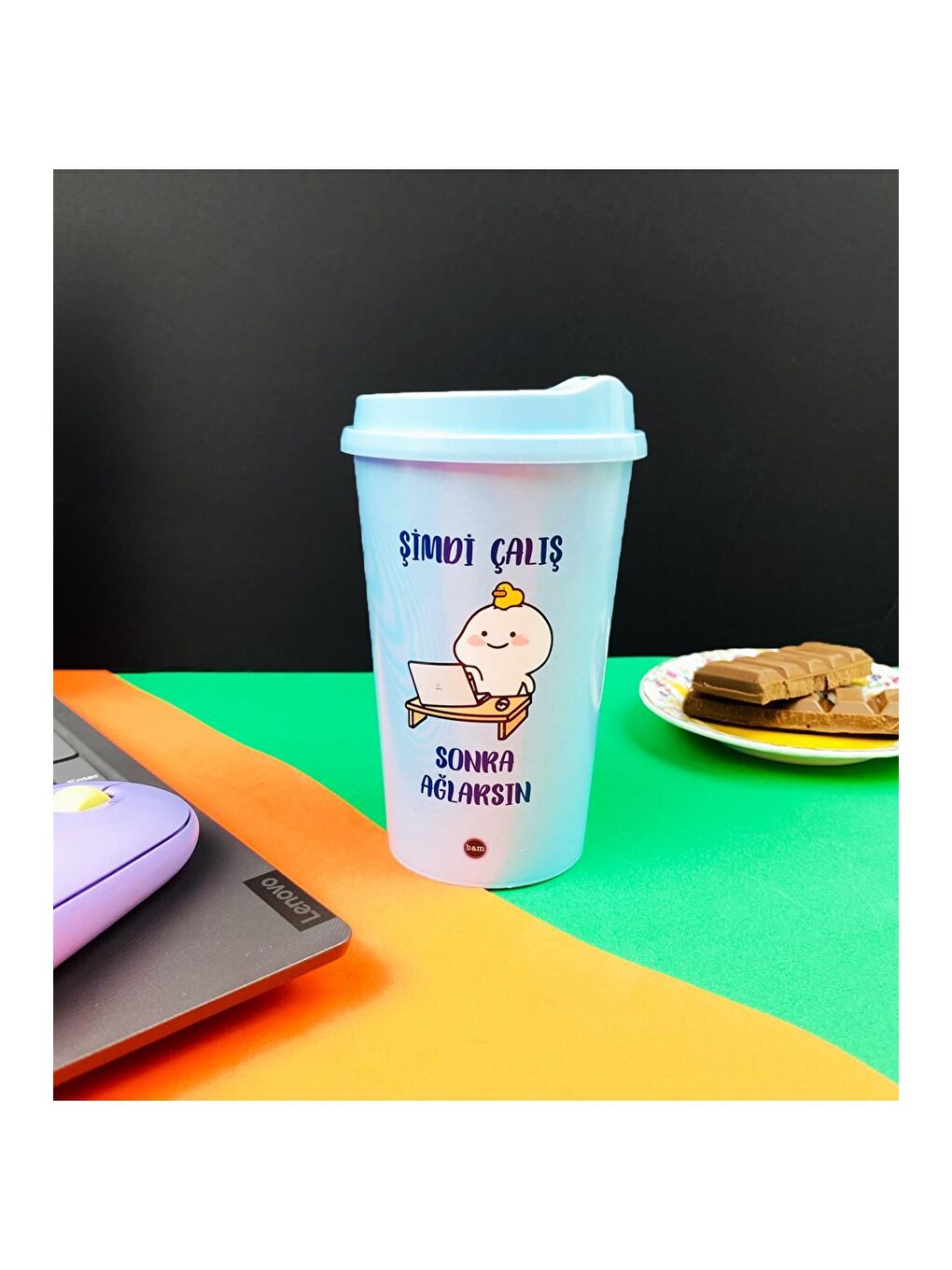 Karışık Motto Tasarımlı Plastik Kahve Bardağı