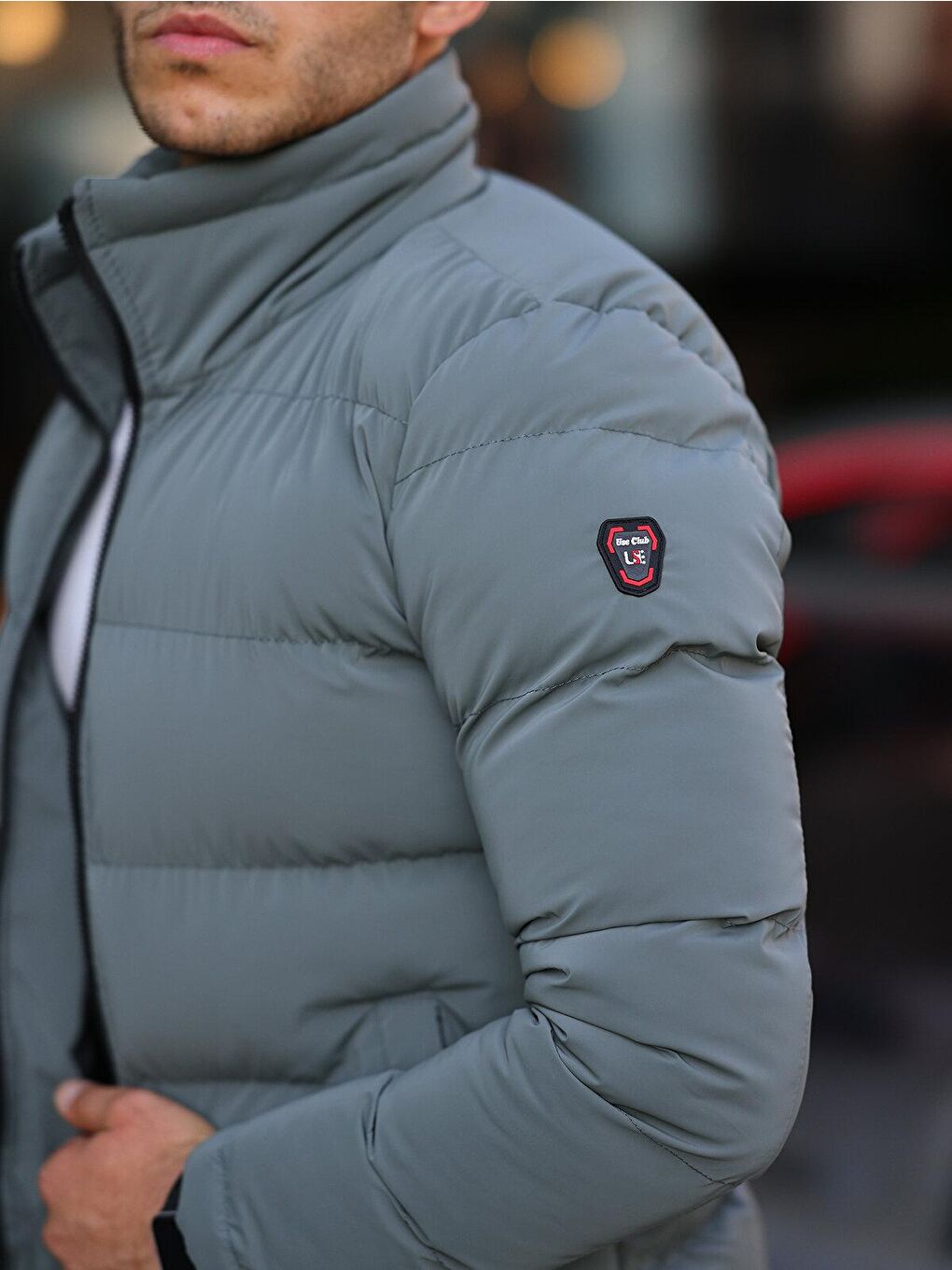 Turkuaz Mint Kapüşonsuz Su Geçirmez Erkek Şişme Mont-3