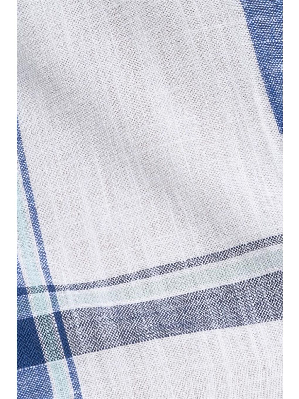 Klasik Fit Uzun Kol Ketenli Ekose Erkek Beyaz Gömlek-4