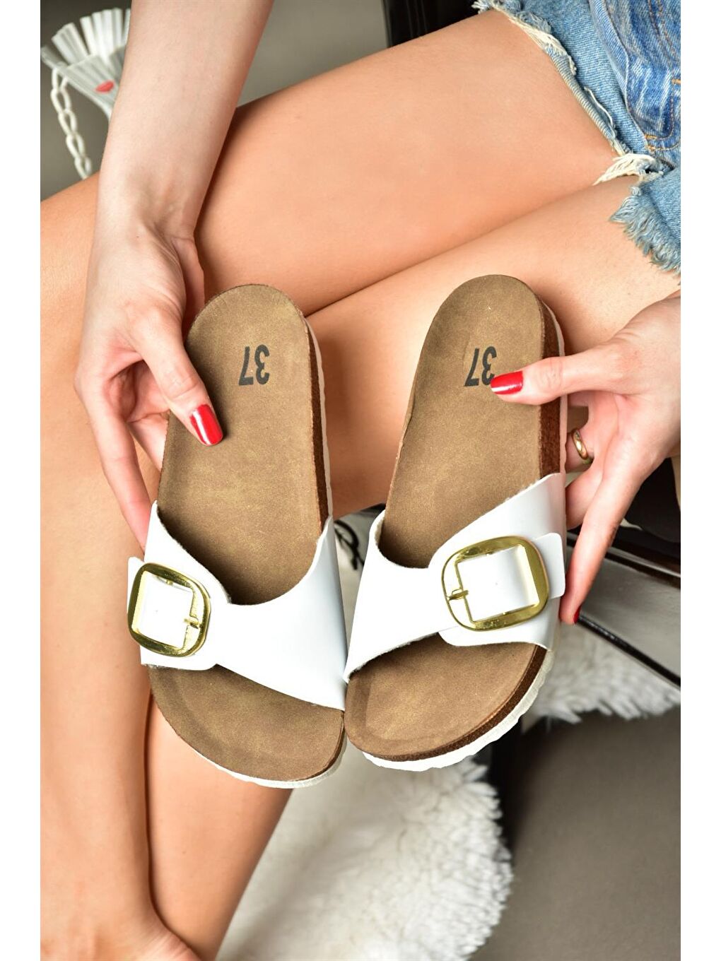 P777507209 Beyaz Kadın Terlik-3