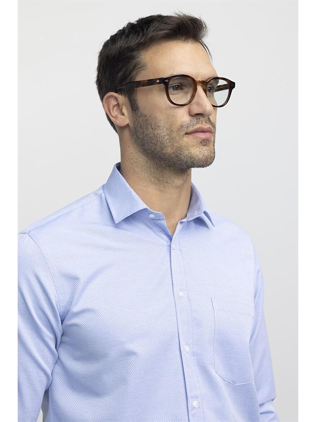 Mavi Klasik Fit Uzun Kol Kravatlık Armürlü Erkek Gömlek-2