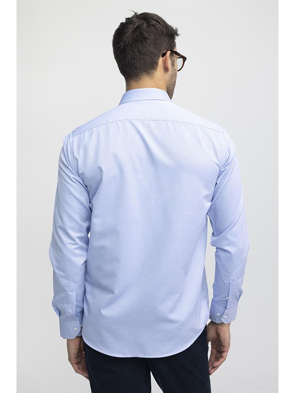 Mavi Klasik Fit Uzun Kol Kravatlık Armürlü Erkek Gömlek-3