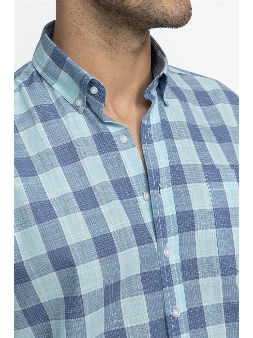 Siyah Klasik Fit Kısa Kol Kareli Keten Erkek Çok Renkli Gömlek-2