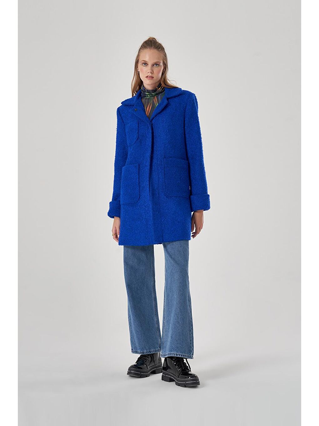 Mavi Buklet Renkli Astar Saks Kaban-1