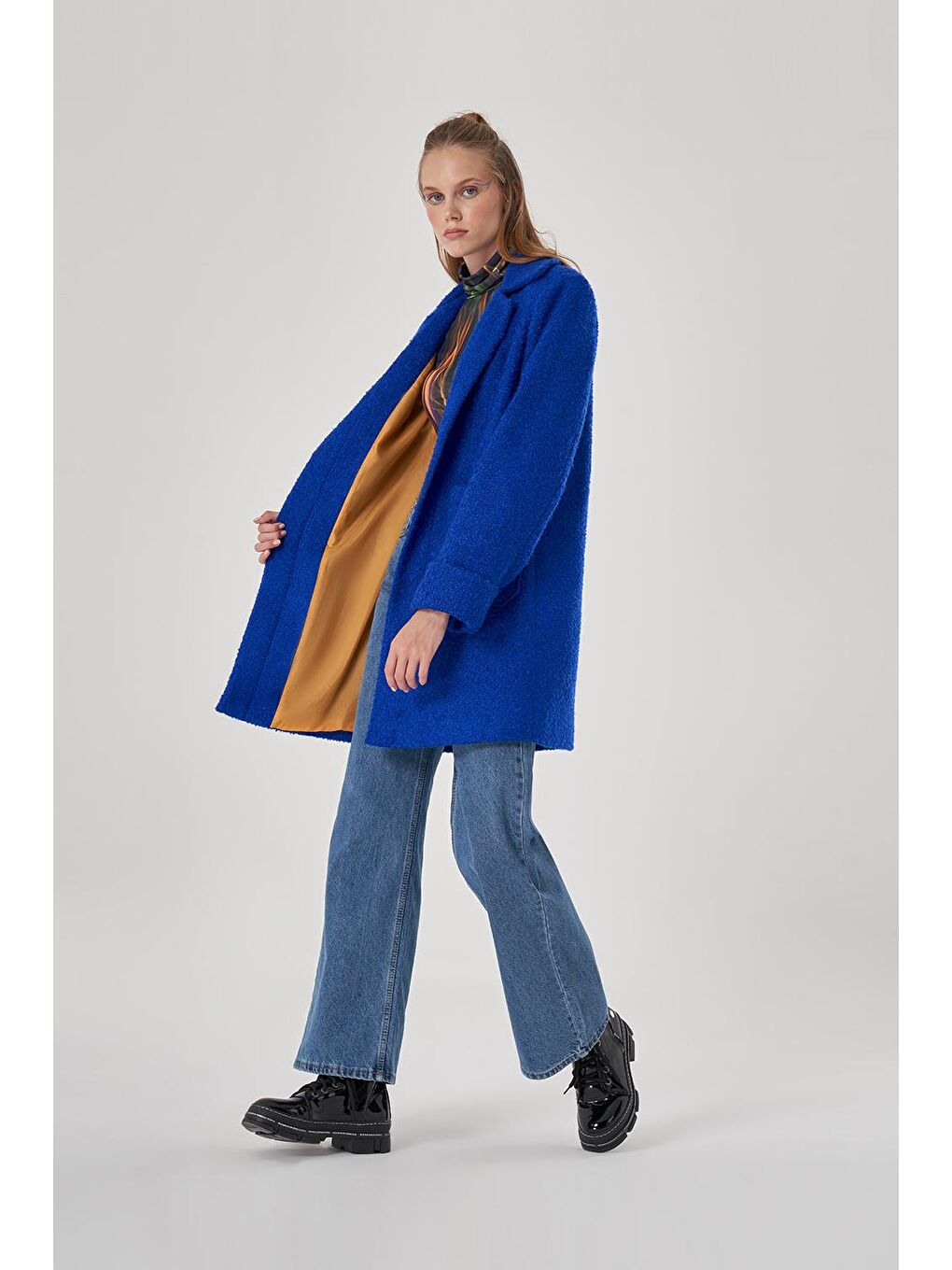 Mavi Buklet Renkli Astar Saks Kaban-2