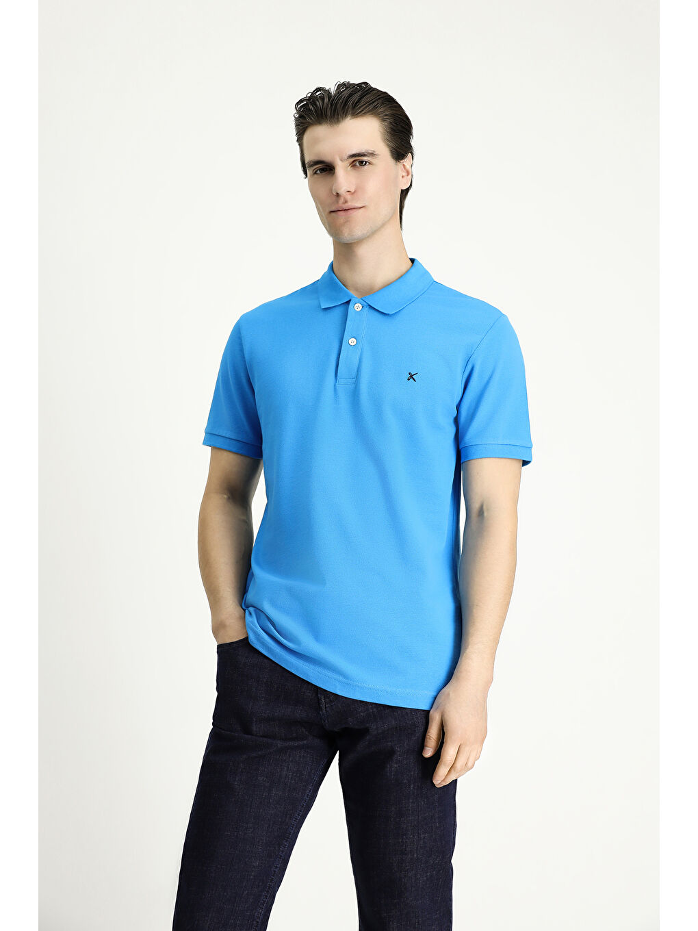 Mavi Slim Fit Dar Kesim Nakışlı Pamuk Polo Yaka Tişört-3