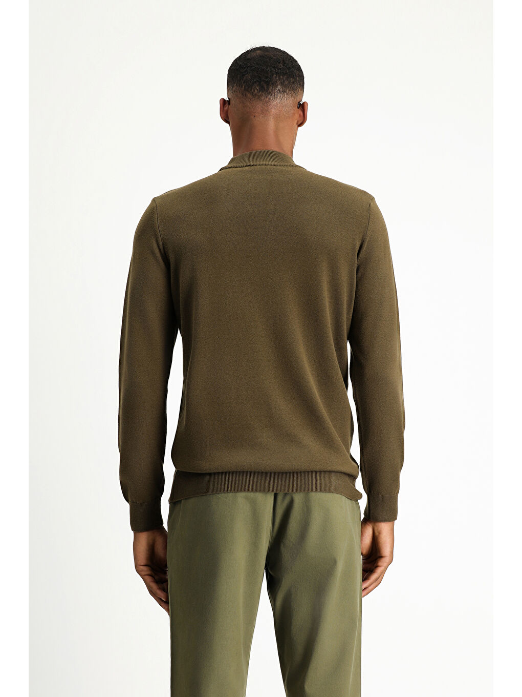 Kahverengi Bato Yaka Regular Fit Pamuklu Triko Büyük Beden Kazak-3