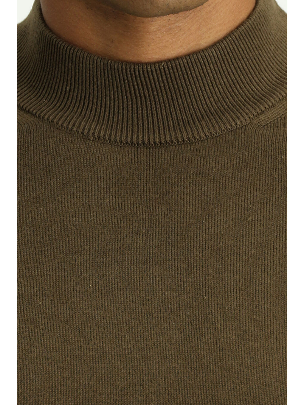 Kahverengi Bato Yaka Regular Fit Pamuklu Triko Büyük Beden Kazak-4