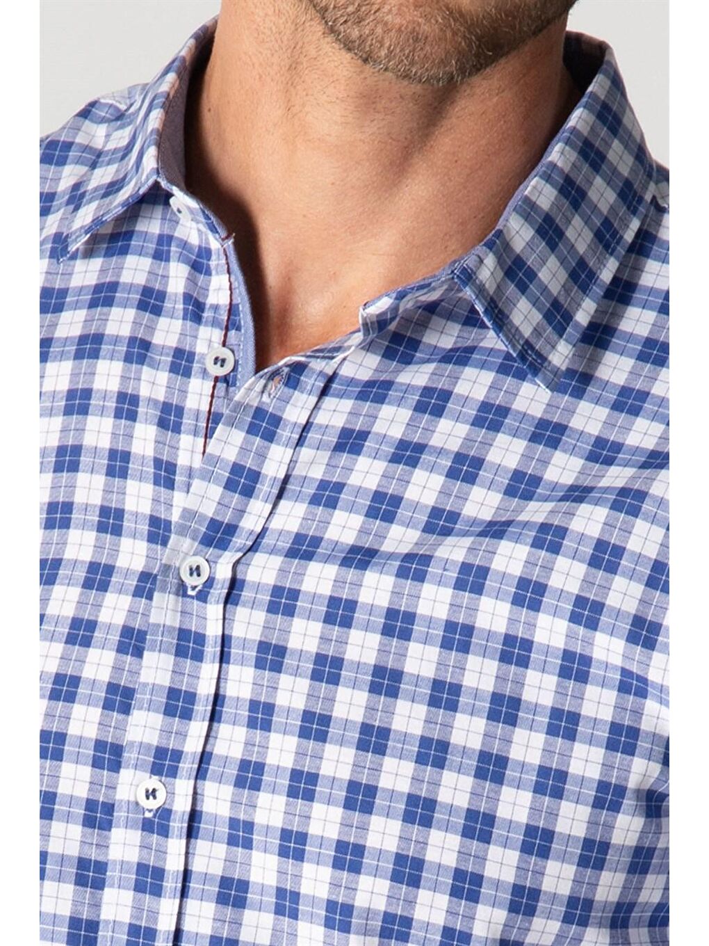 Siyah Slim Fit Uzun Kol Kareli Garnili Erkek Gömlek-2