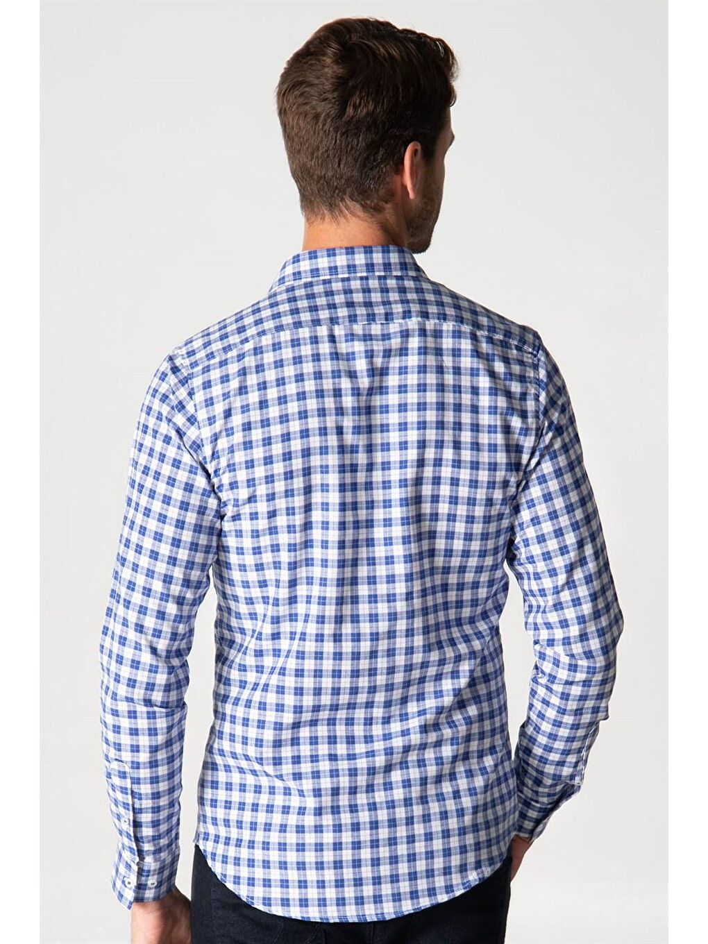 Siyah Slim Fit Uzun Kol Kareli Garnili Erkek Gömlek-3