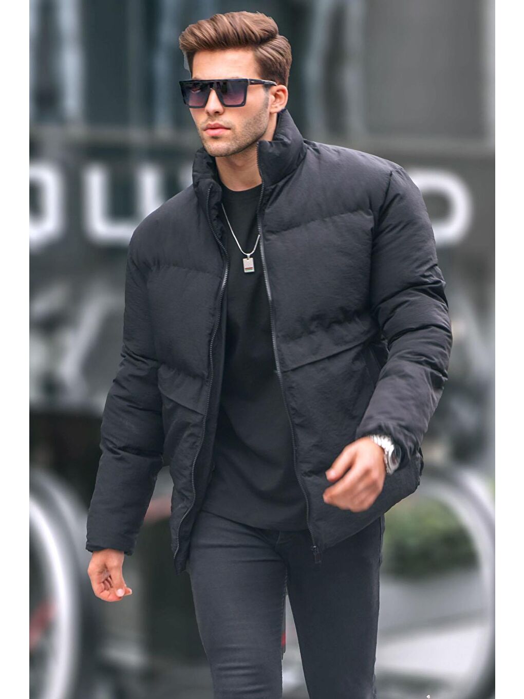 Siyah Dik Yaka Erkek Şişme Mont 6807