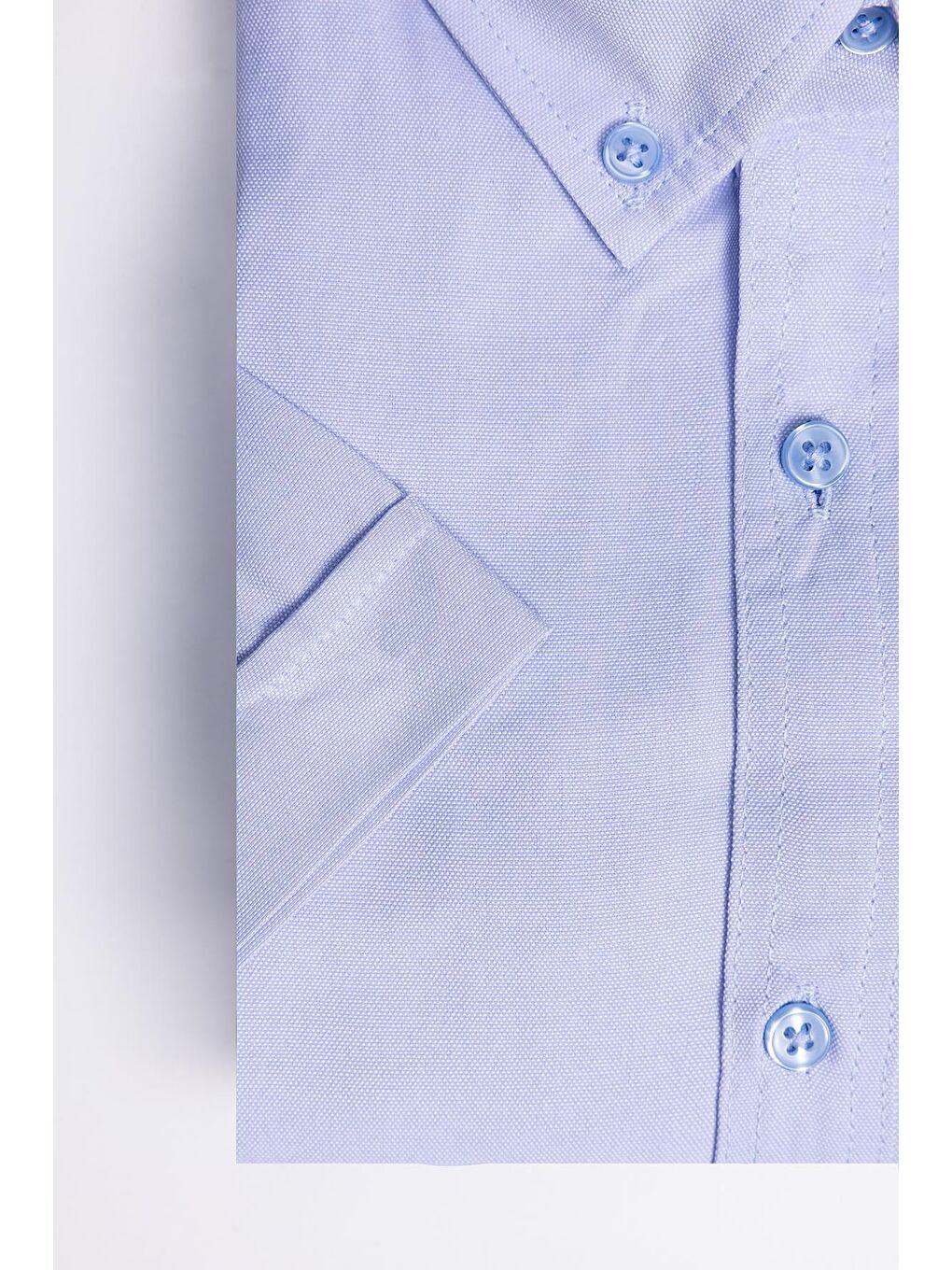 Erkek Big Size Büyük Beden Kısa Kollu Pamuklu Oxford Doku Tek Cepli Mavi Düğmeli Yaka Gömlek-3