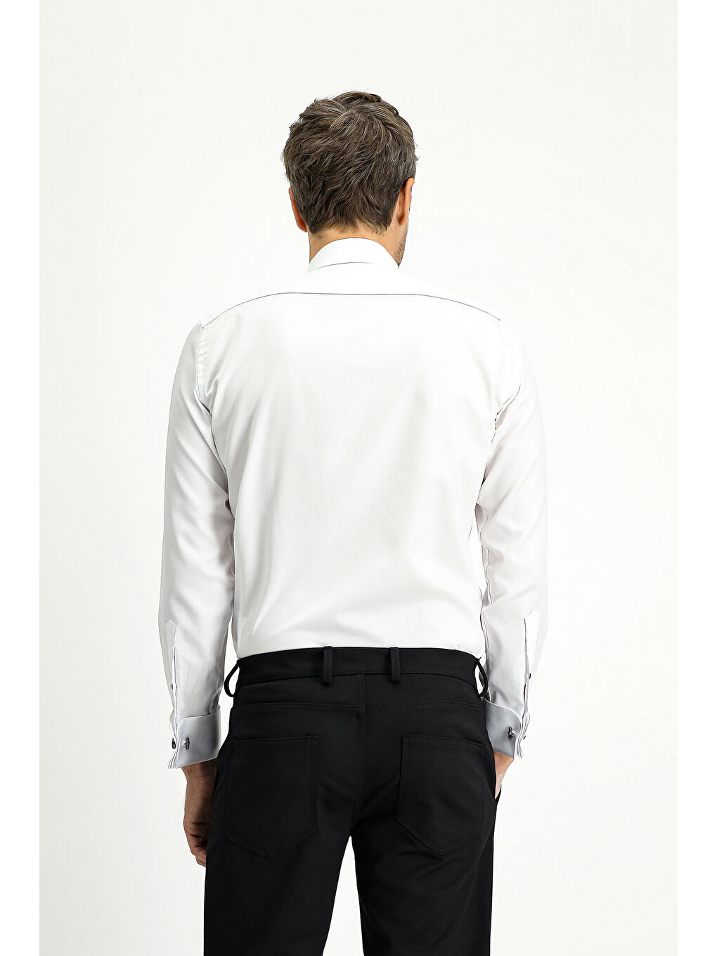 Beyaz Ata Yaka Slim Fit Dar Kesim Pamuklu Kolay Ütülenebilir Gömlek-3