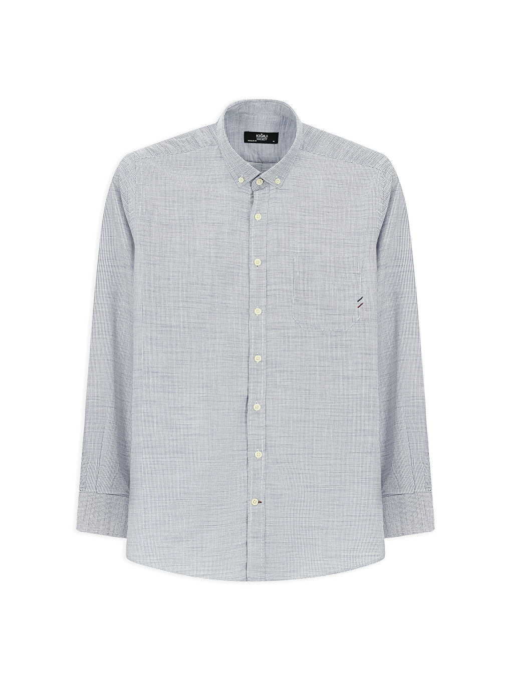 Beyaz Uzun Kol Regular Fit Desenli Pamuk Düğmeli Yaka Gömlek-6