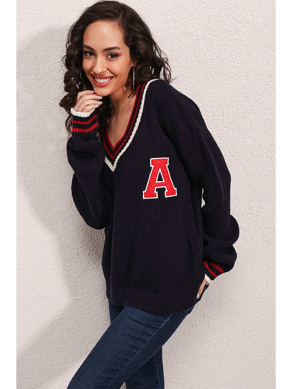 15802 V Yaka Kolej Triko Kazak - Lacivert-1