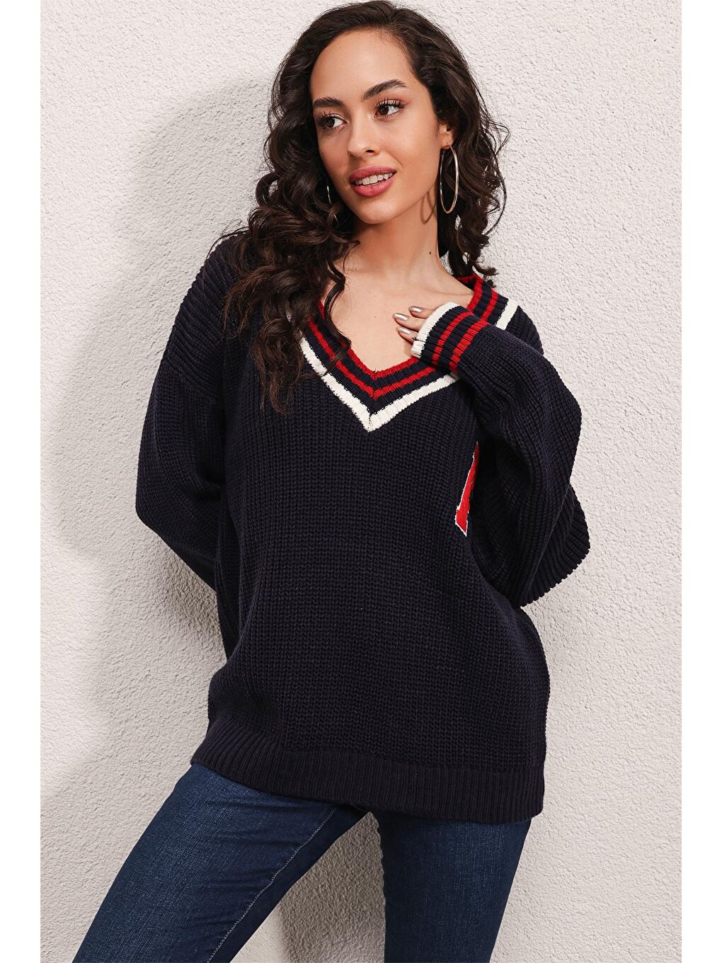 15802 V Yaka Kolej Triko Kazak - Lacivert-2