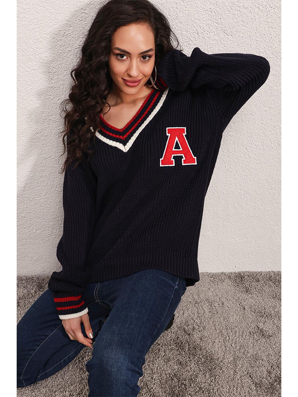 15802 V Yaka Kolej Triko Kazak - Lacivert-3