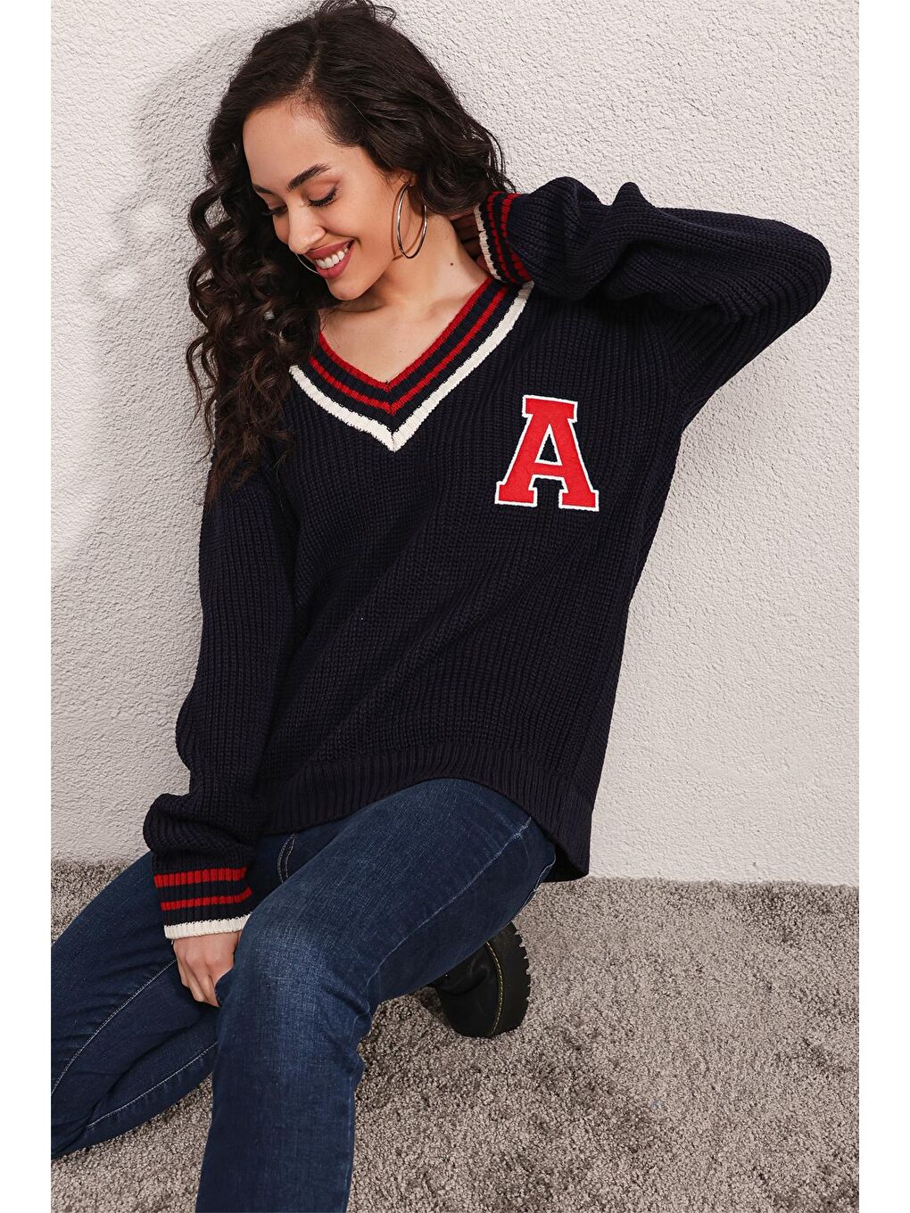 15802 V Yaka Kolej Triko Kazak - Lacivert-4